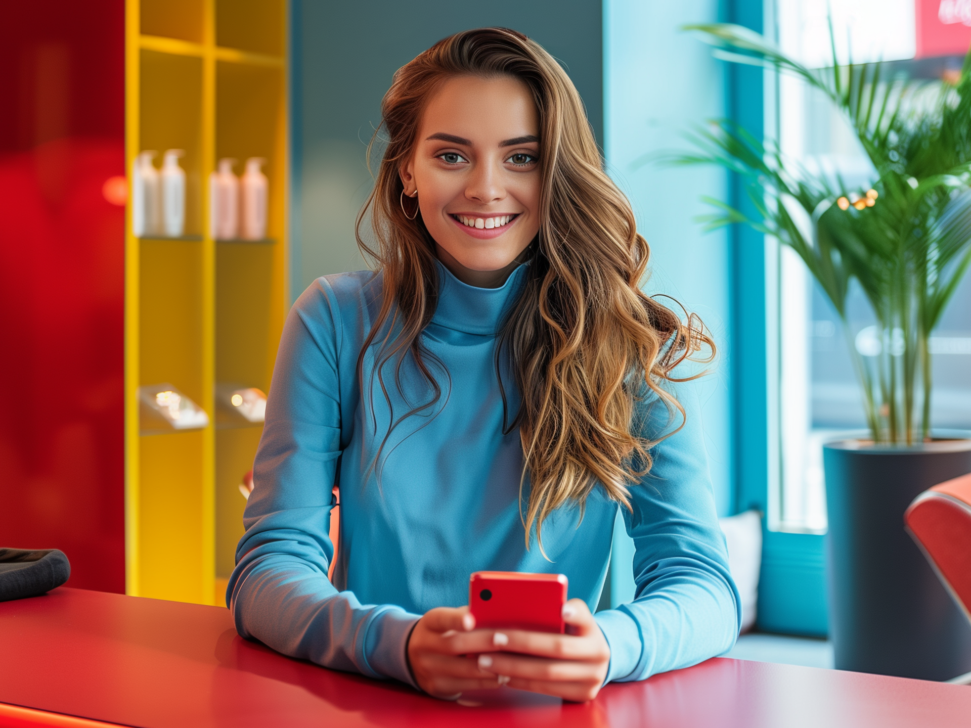 A smiling woman with mobile phone