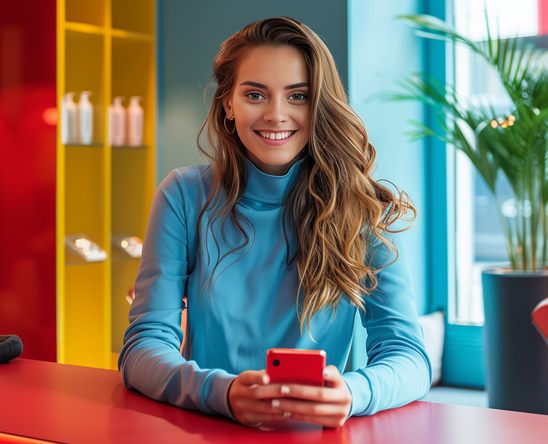 A smiling woman with mobile phone