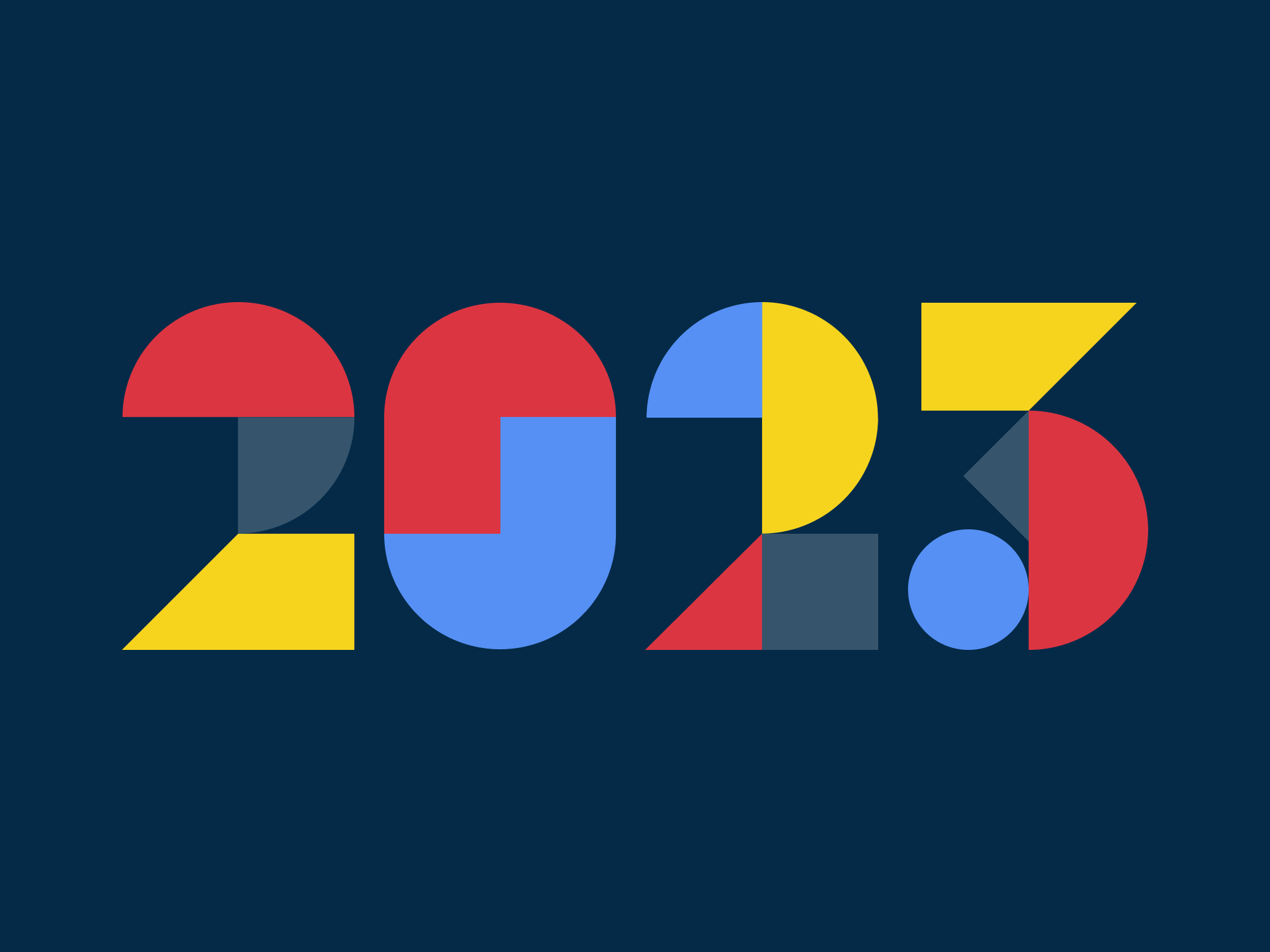 2023 in yellow, red and blue