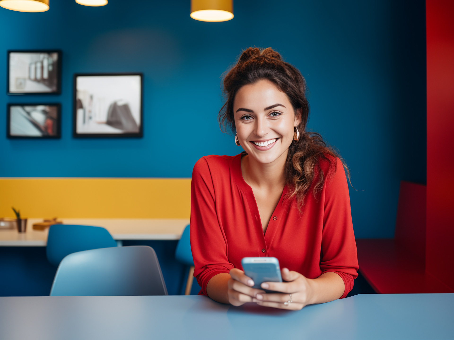 A smiling woman with a smartphone