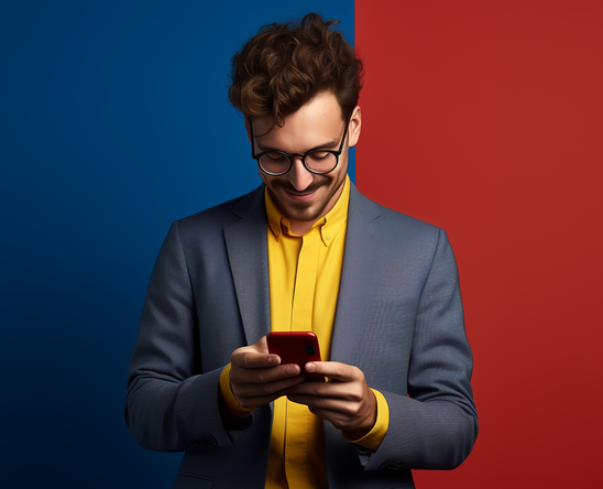 A smiling man with a mobile