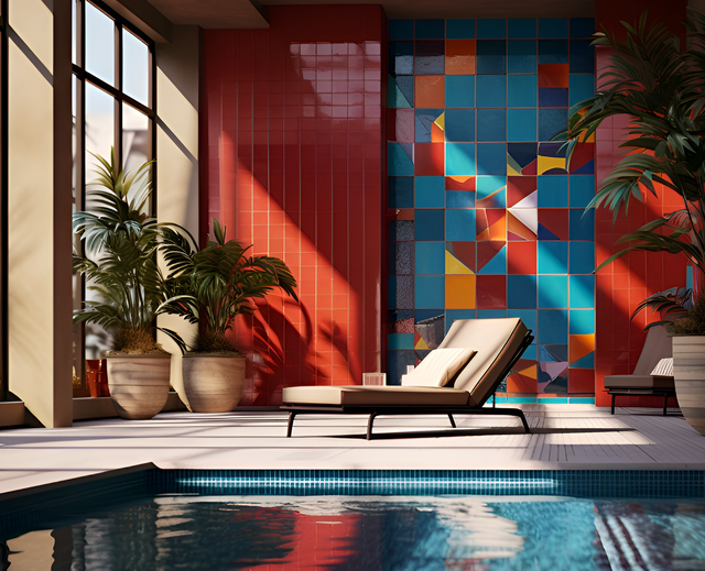 pool side with a deckchair