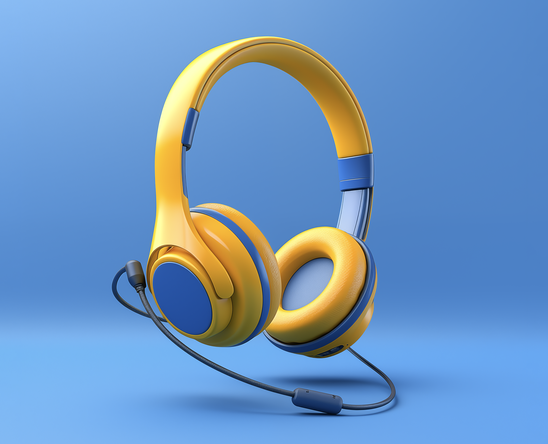 yellow headphones on blue background
