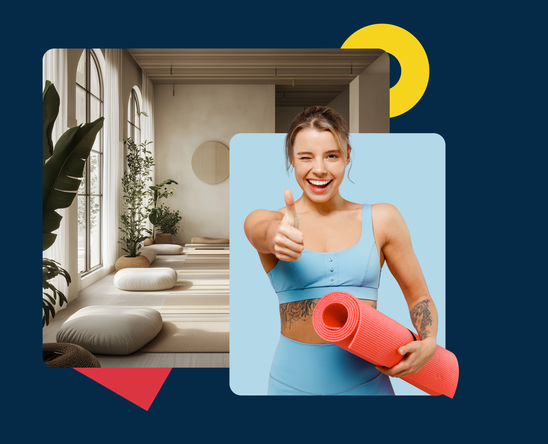 Woman in sports clothes and yoga studio