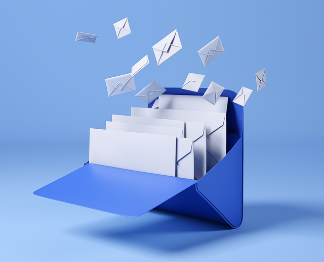 blue folder with white envelopes