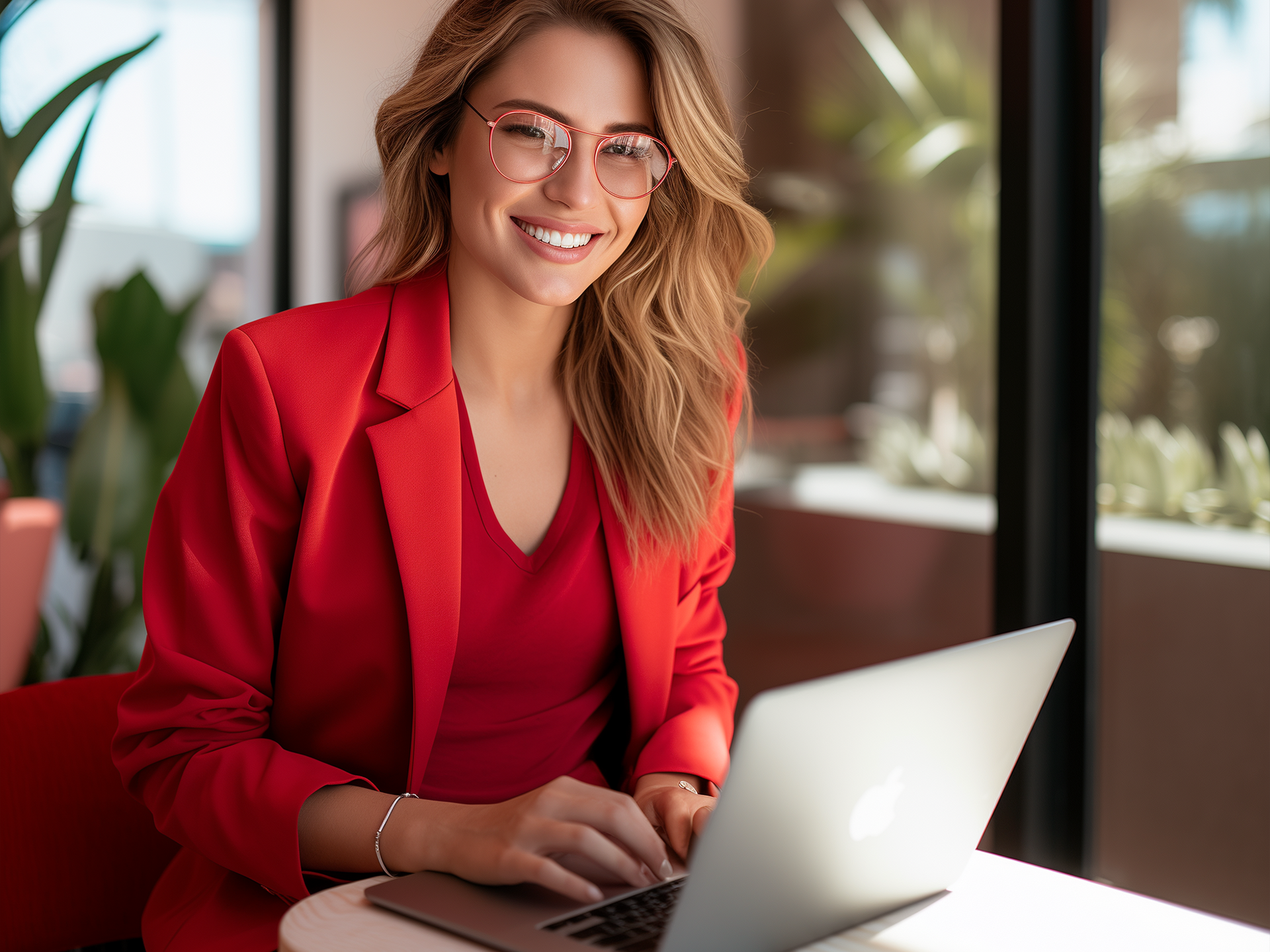 Woman sitting behind laptop
