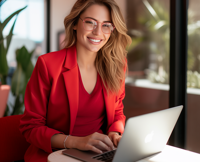 Woman sitting behind laptop