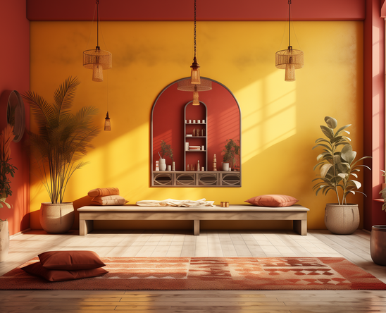 yoga studio with red and yellow walls