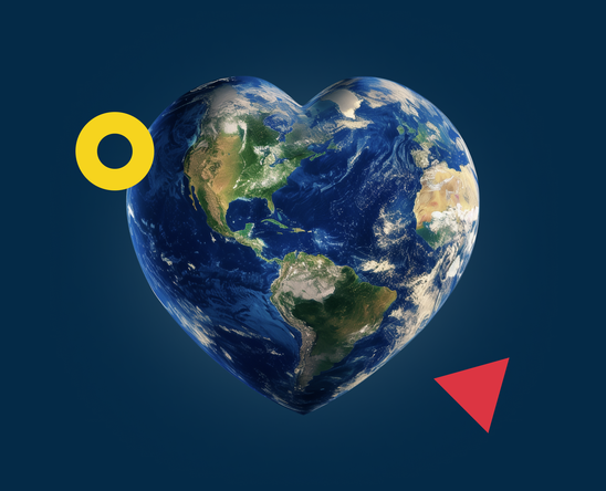 Heart-shaped globe graphic