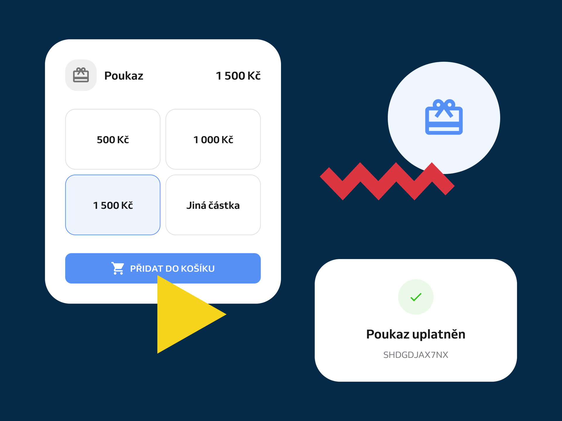 výběr částky dárkového poukazu na rezervačním webu a jeho uplatnění