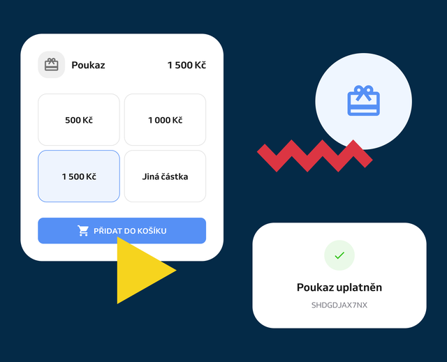 výběr částky dárkového poukazu na rezervačním webu a jeho uplatnění