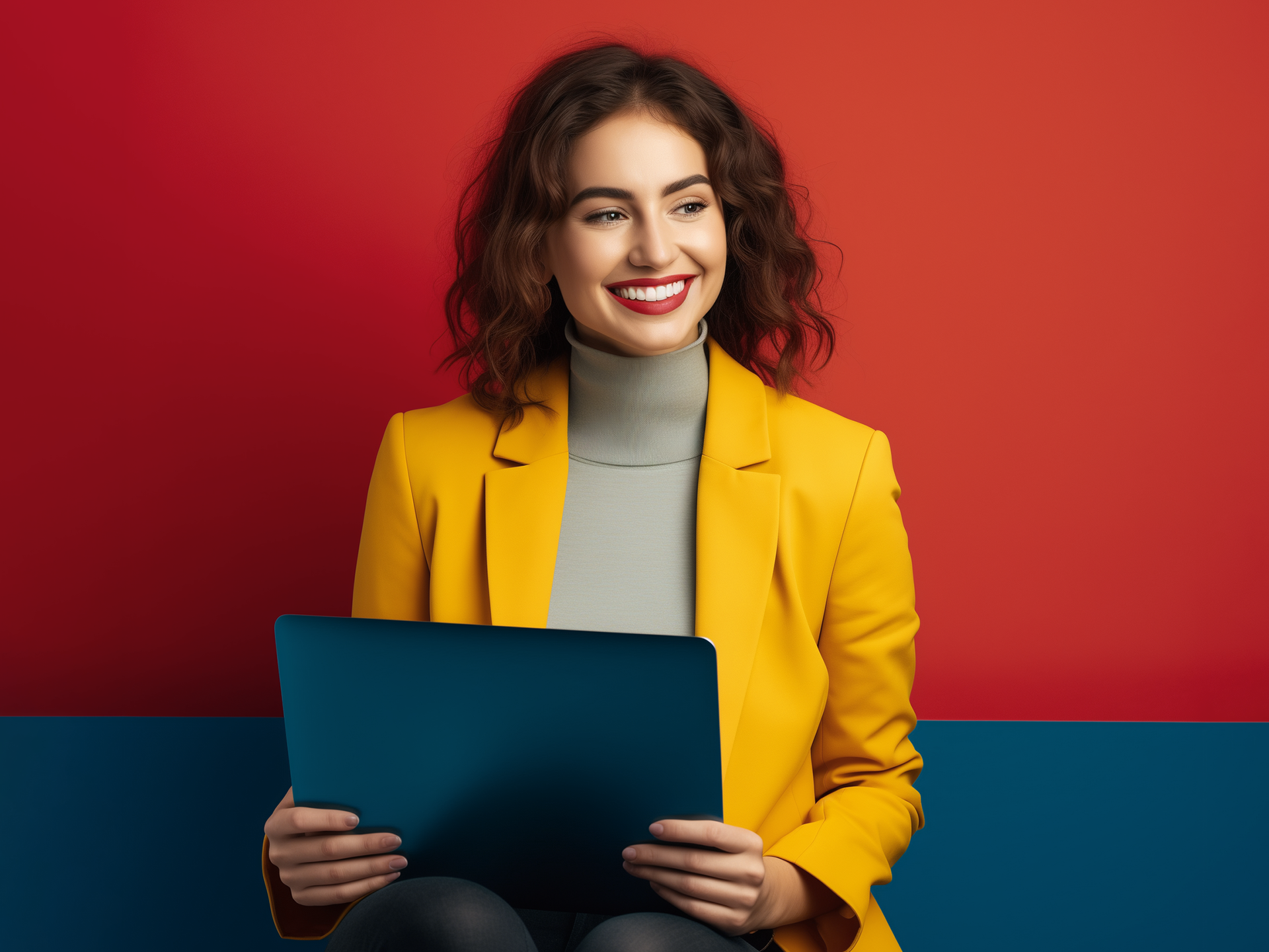 A smiling woman with notebook