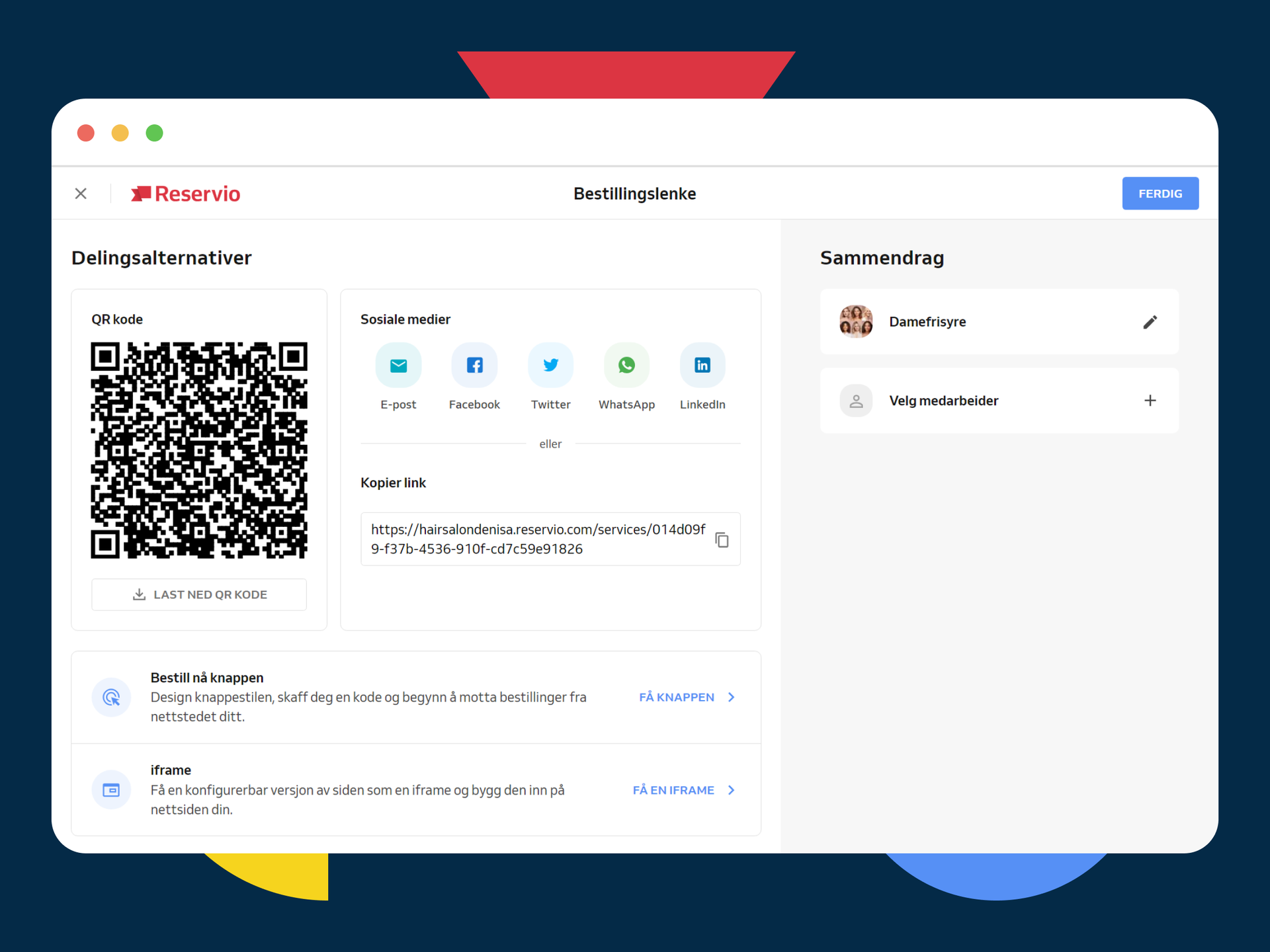 skjermbilde for bestillingslenke