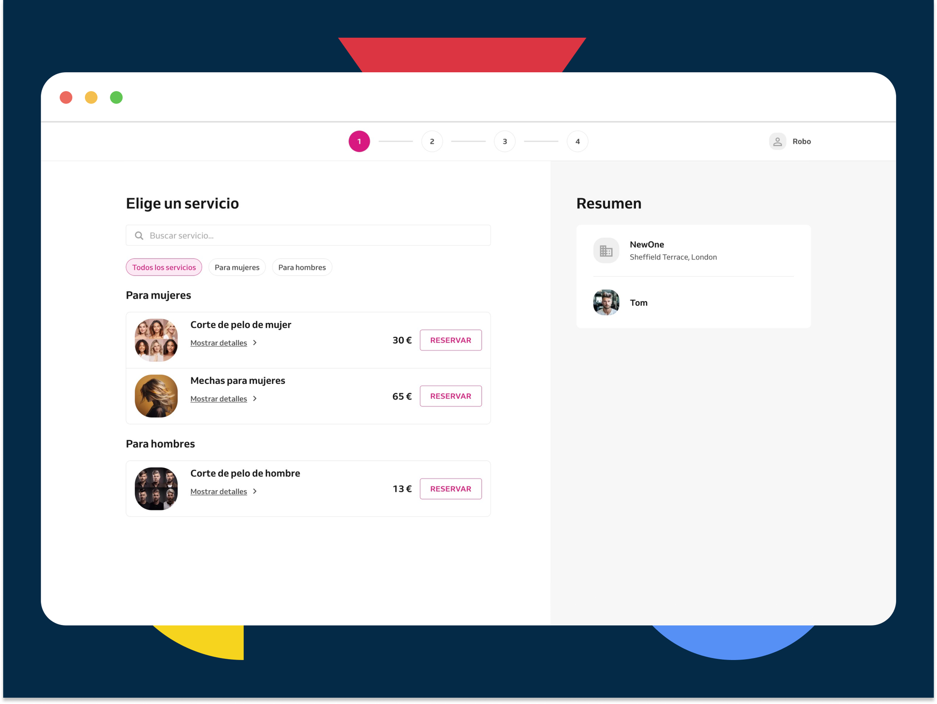 Screen of Reservio Booking Website