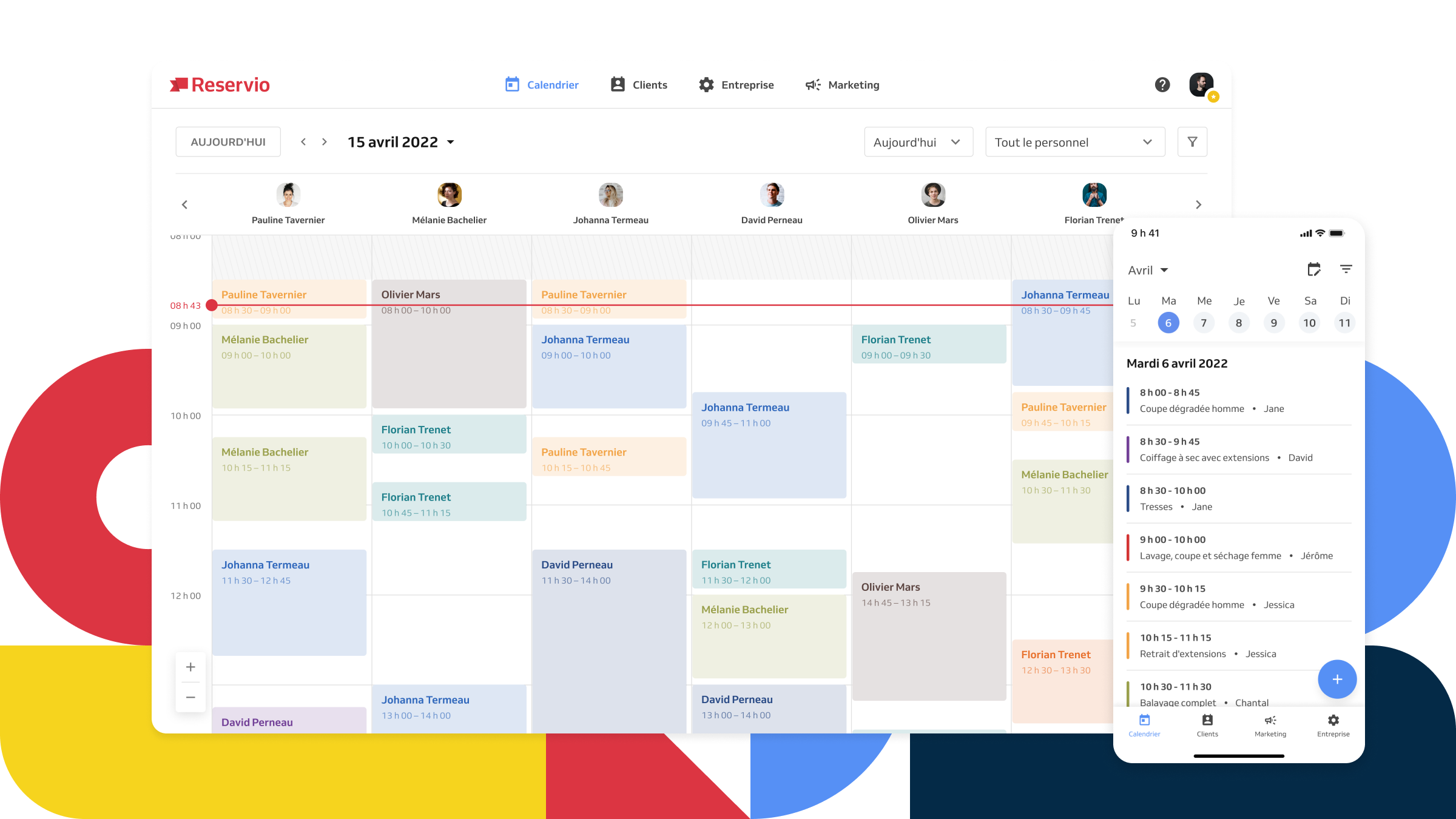 Calendrier web et mobile rempli de réservations