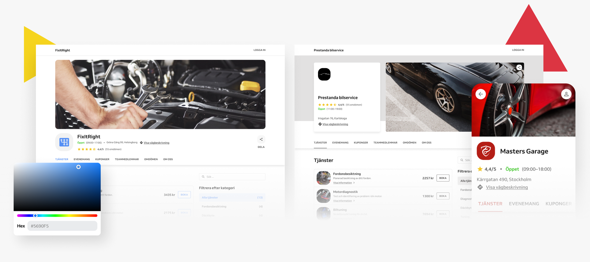 mall för bokningswebbplats för fordonsservice