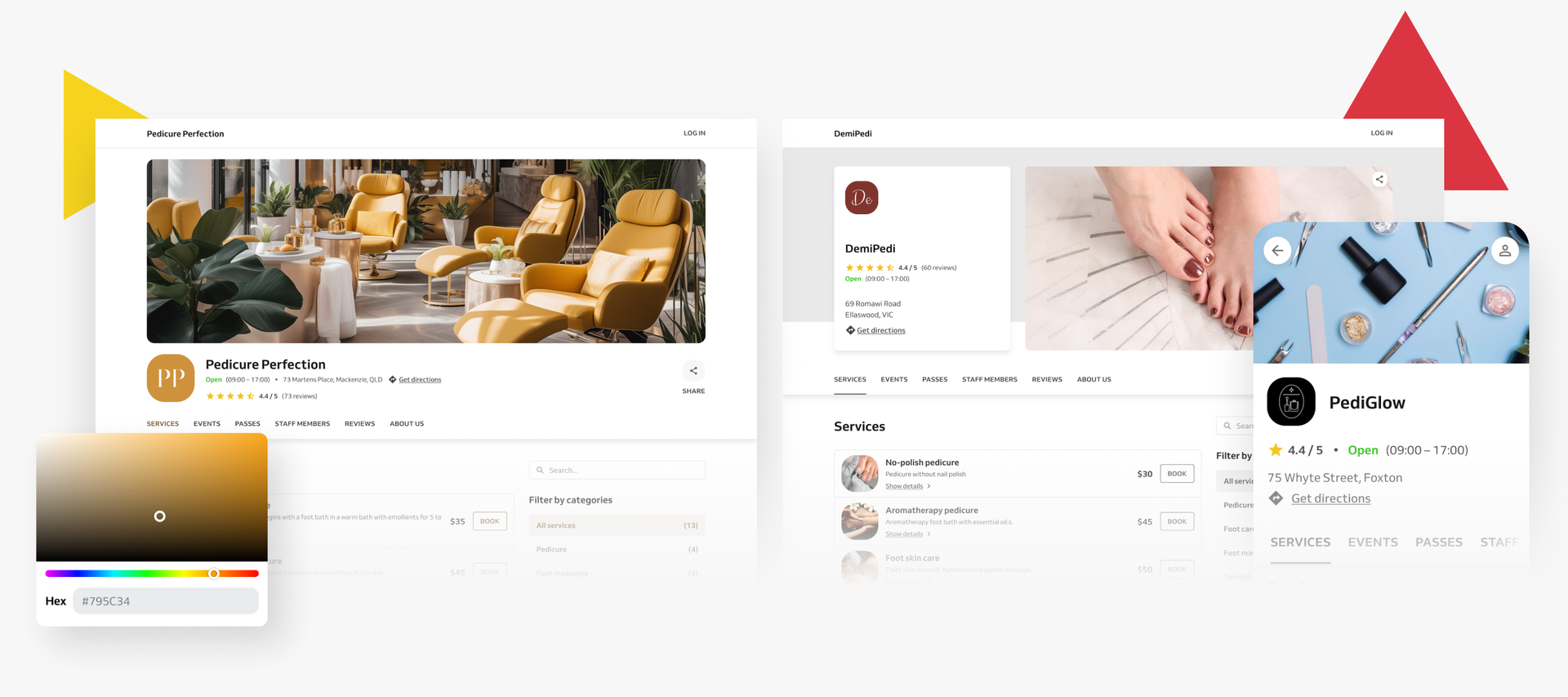 template of a booking website for pedicure salons