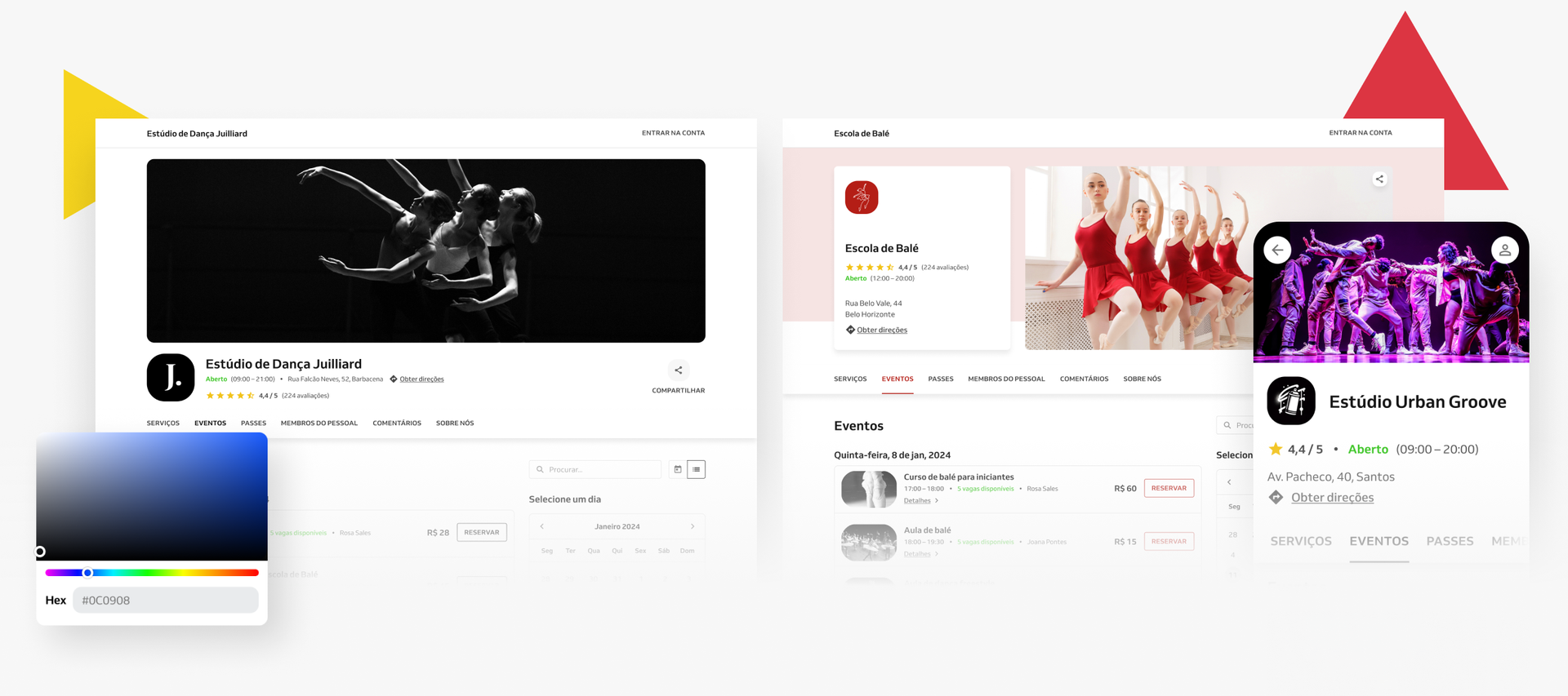 site de reservas para estúdios de dança