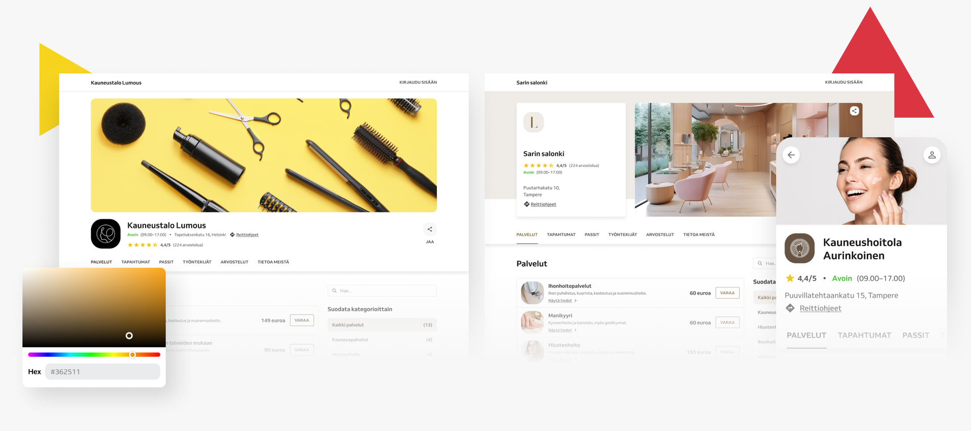 skönhetssalong bokning webbplats grafik