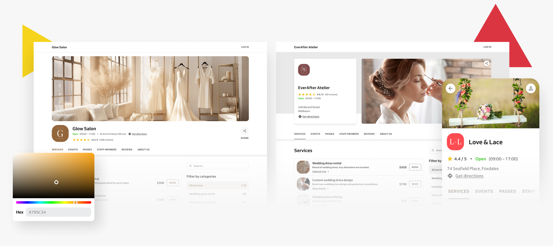template of a booking website for bridal studio