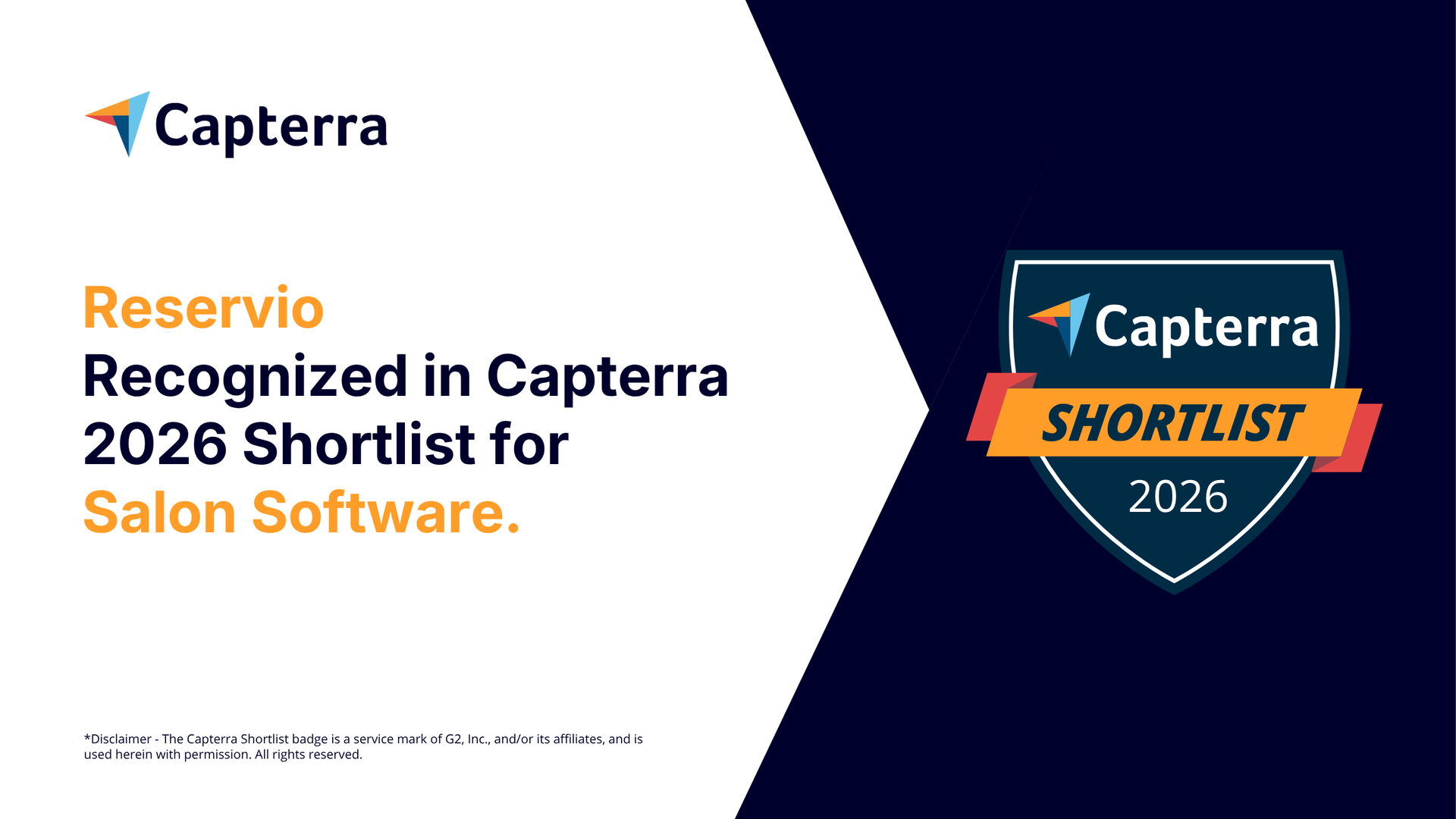 Reservio reconnu dans la Capterra Shortlist 2026 pour les logiciels pour salons de coiffure