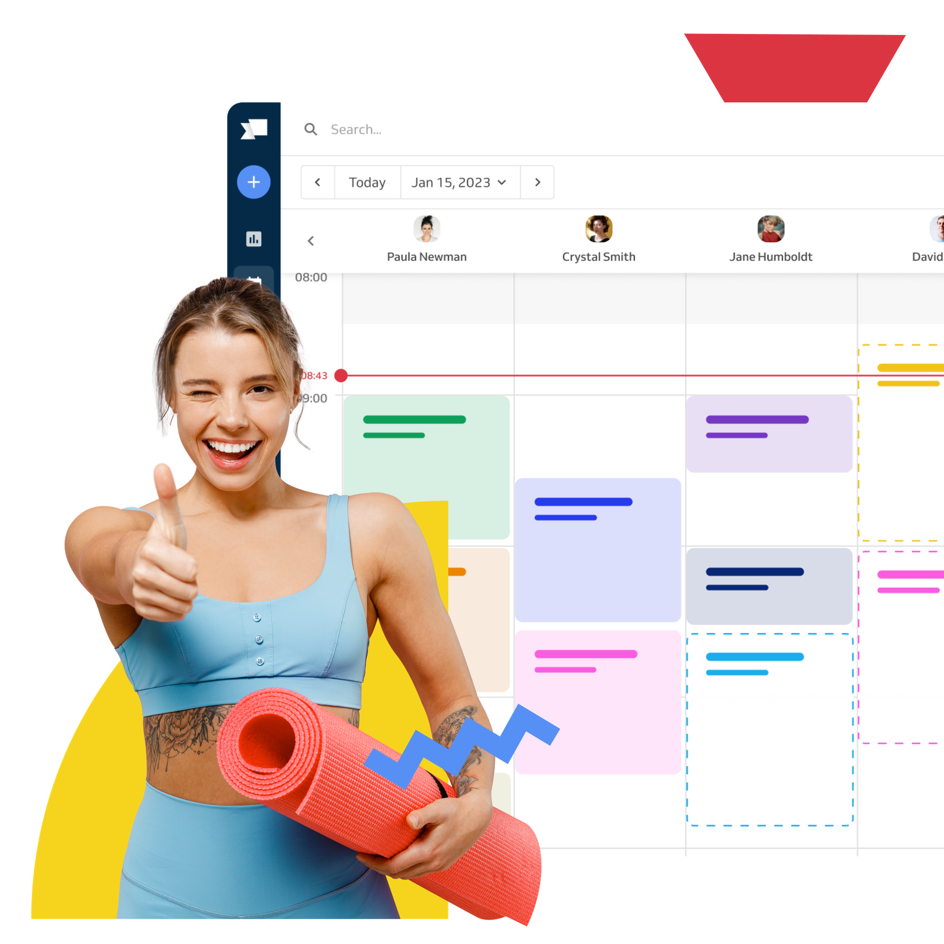 happy woman with yoga mat