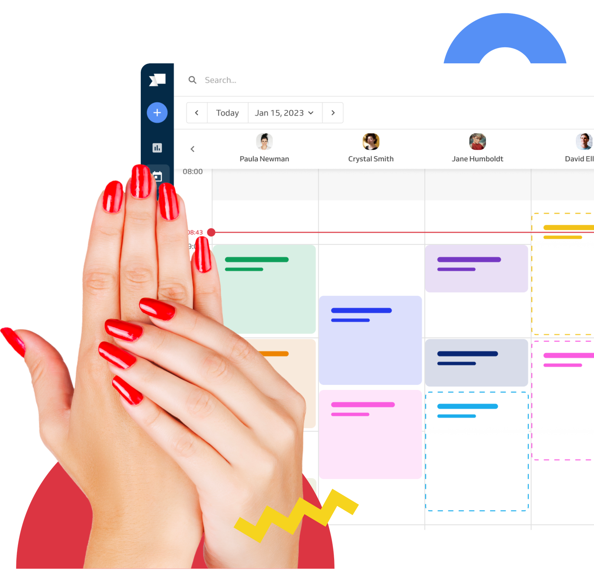 perfect red nails with booking calendar in background