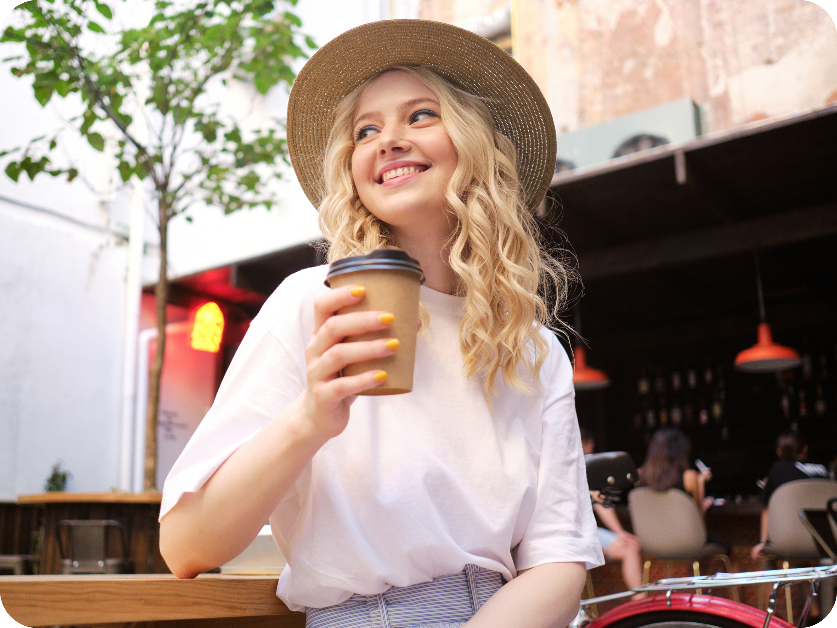 young lady enjoying coffee time