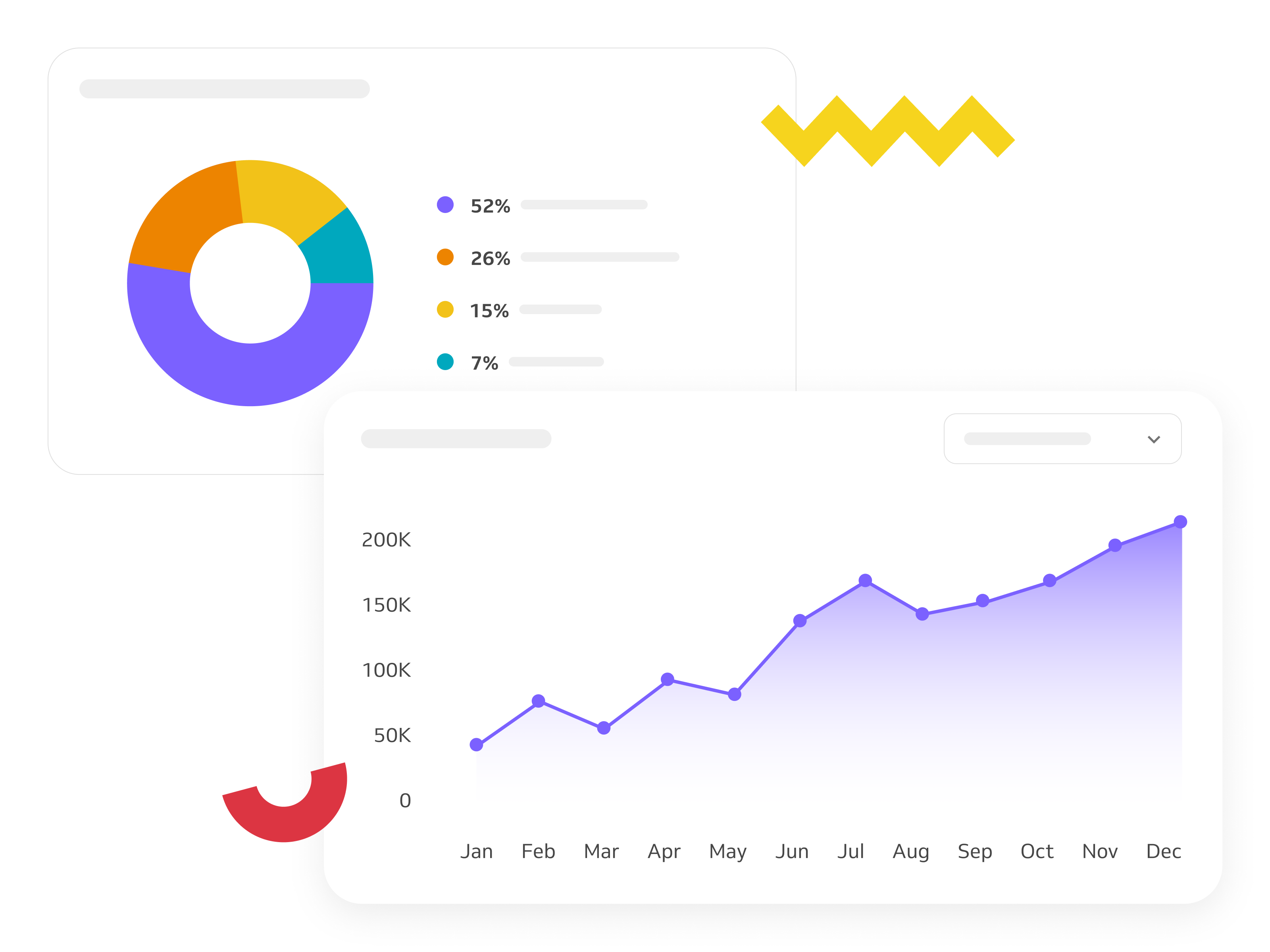 Business growth charts with pie and line graphs