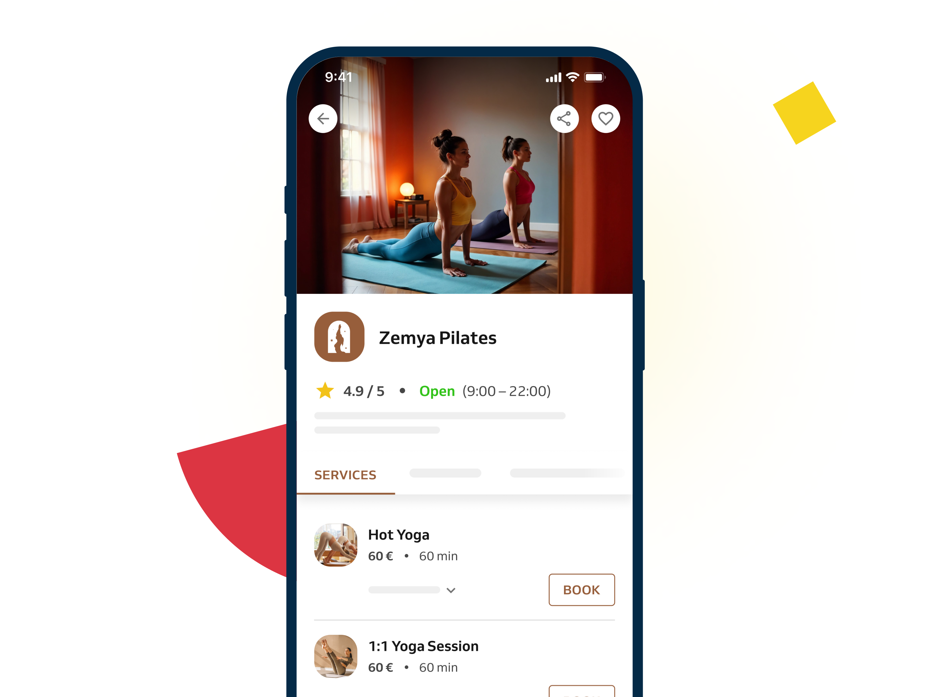 Online booking mobile app for pilates