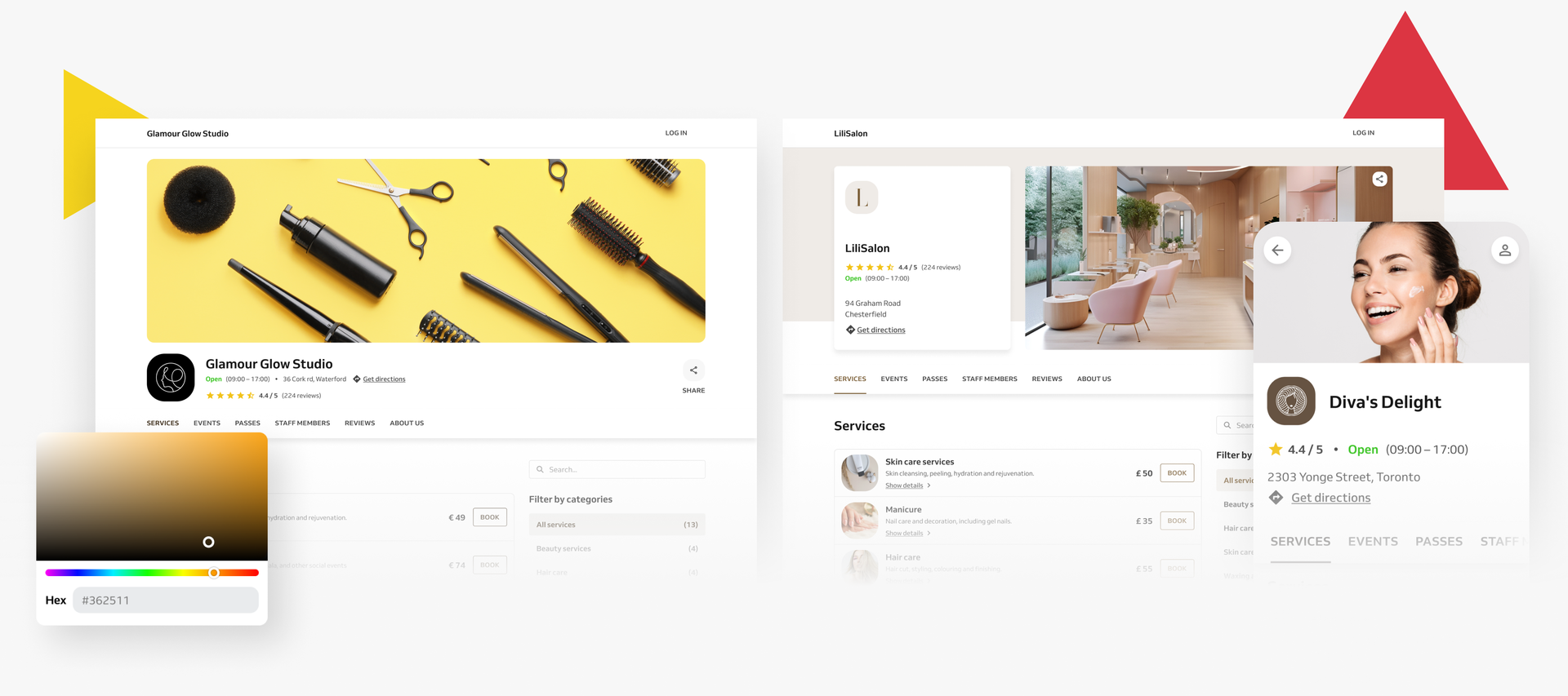 beauty salon booking website graphics