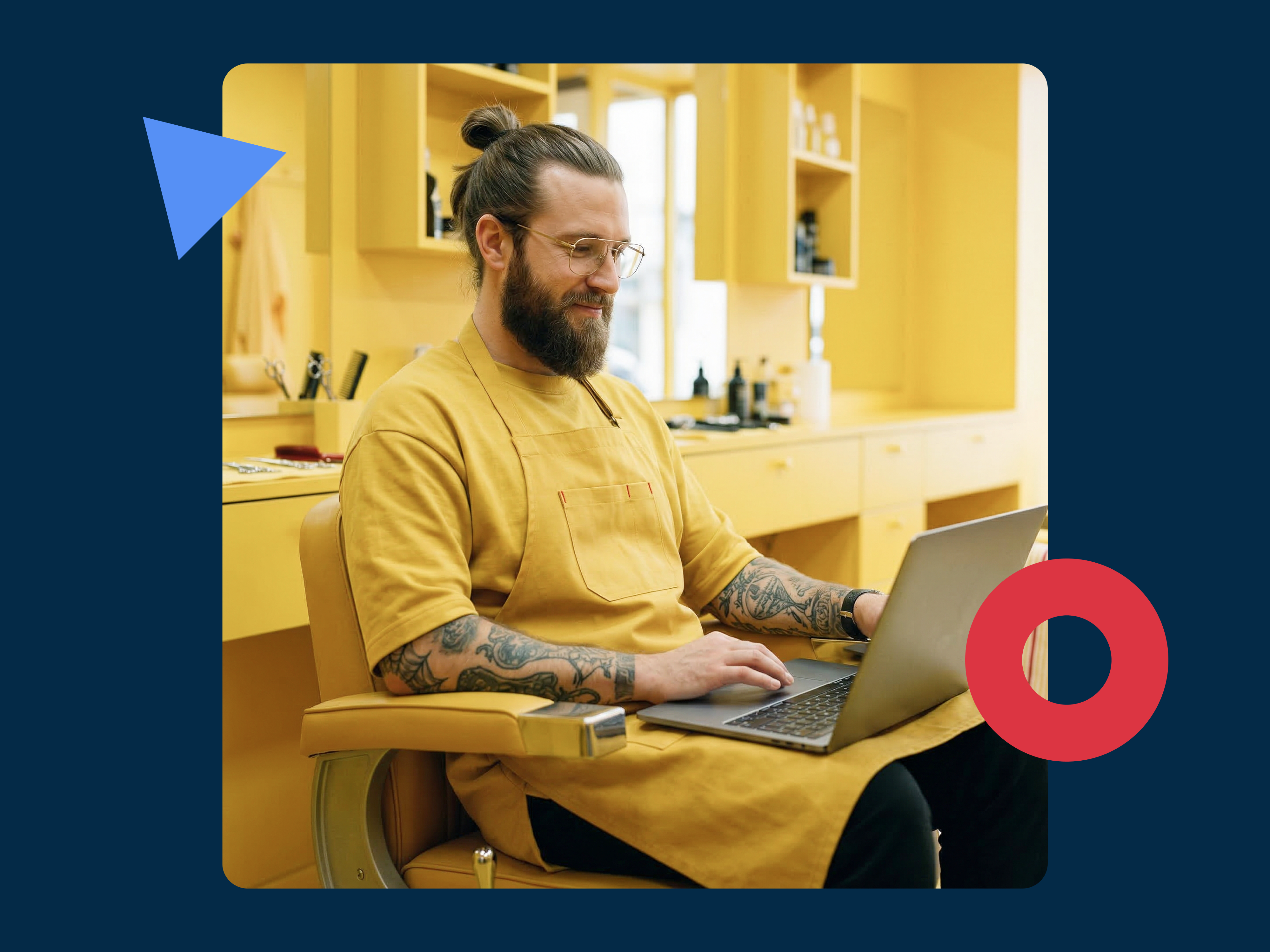 Barber with laptop with online booking