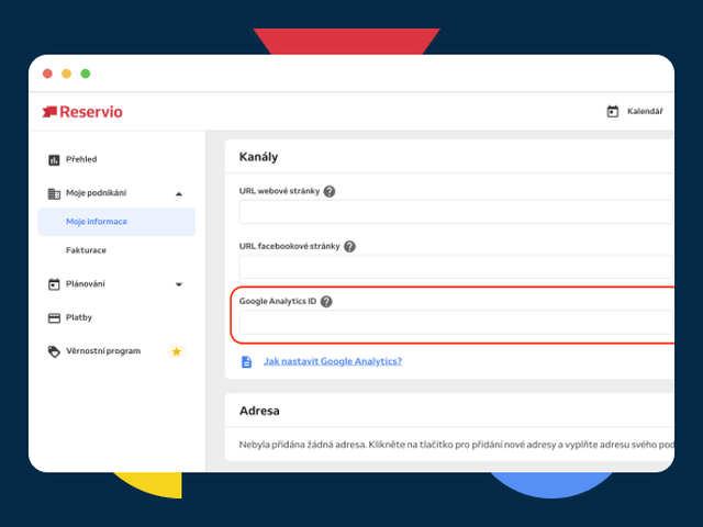 google analytics field in Reservio web app