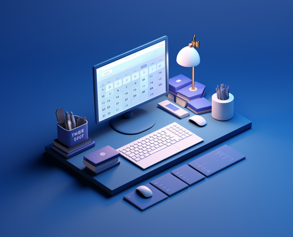 desk with computer with booking software running