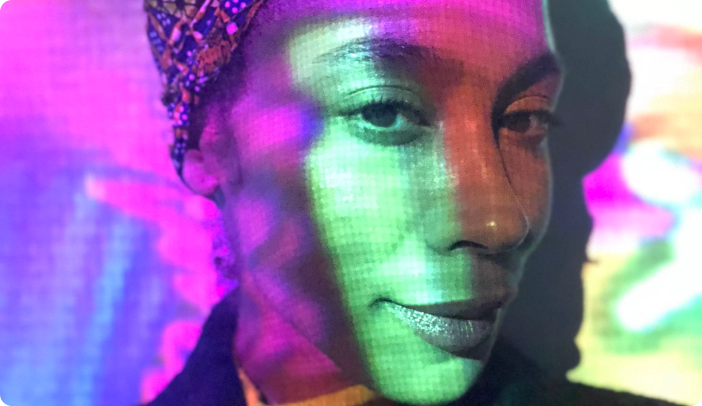 Colorful photo of woman with a head wrap