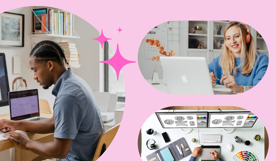 Remote team workflows showing diverse remote workspaces