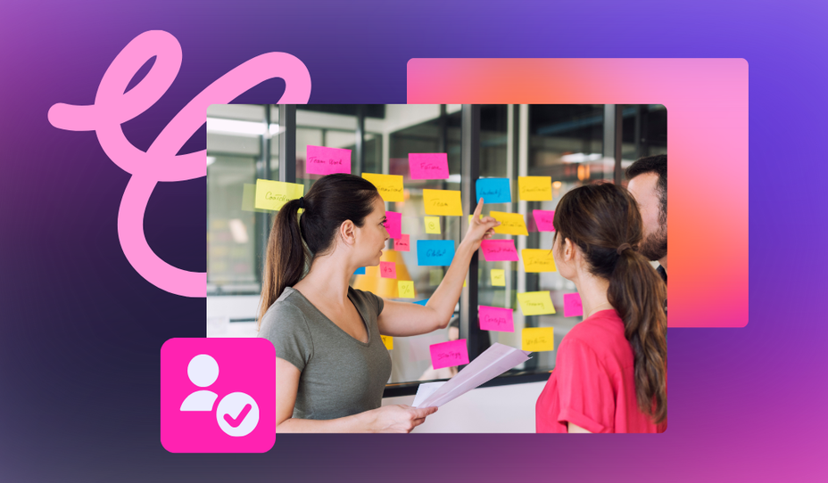 Collaborative team planning session with sticky notes on a glass wall for resource planning