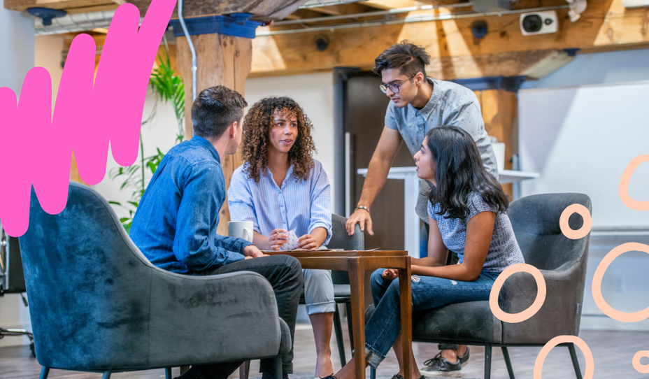 Team of professionals collaborating on project delivery in a modern workspace