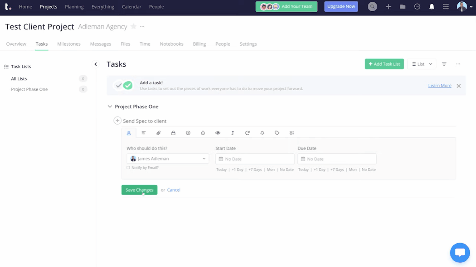 Adding a person to a project in teamwork