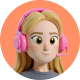 Dotty - Animated character with long blonde hair wearing pink headphones on a peach background.