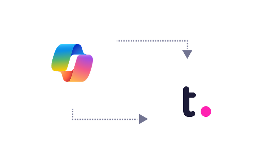 CoPilot logo connected by dashed arrows to the Teamwork.com  logo, illustrating an integration between CoPilot and Teamwork.com.