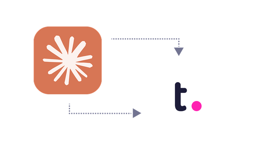 Claude logo connected by dashed arrows to the Teamwork.com  logo, illustrating an integration between Claude and Teamwork.com.