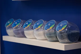 Samples of virgin and recycled polycarbonate resin